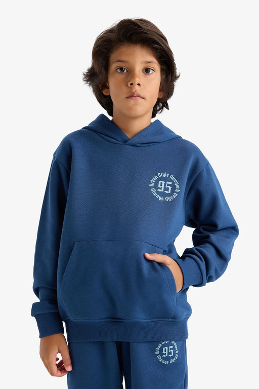Kap__onlu Bask_l_ __i Yumu_ak T_yl_ Sweatshirt Erkek _ocuk - Defacto фото 3