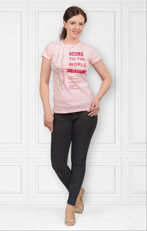 Футболка женская , принт Smile To The World, розовый (360-2)