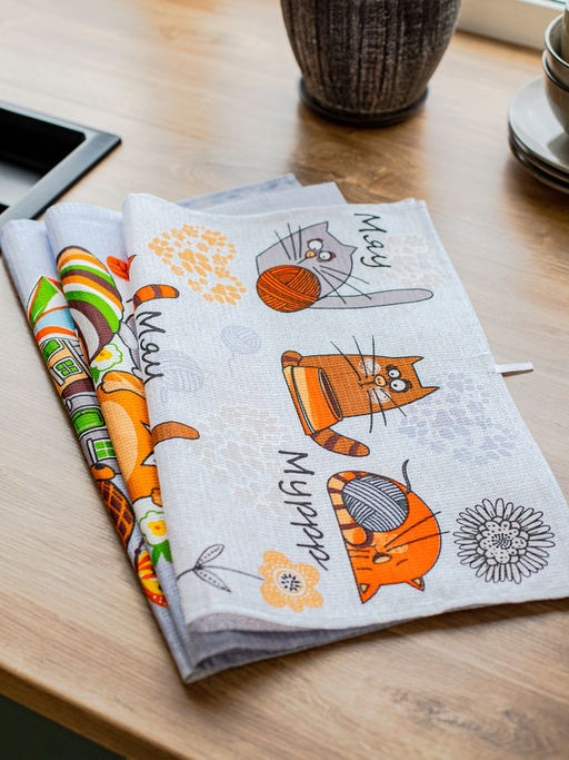 Комплект вафельных полотенец 48*60 см, 3 штуки (Мурлыки) - Ивановотекстиль фото 7