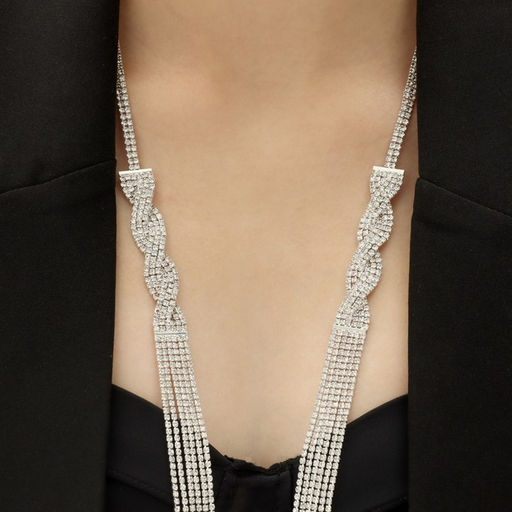 Набор 2 предмета: серьги, колье «Лёд» косичка, 80 см, цвет белый в серебре, 80 см