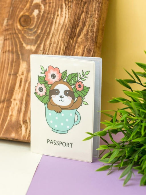 ОБЛОЖКА ДЛЯ ПАСПОРТА "Sloth with flowers", плотность 600 мкм