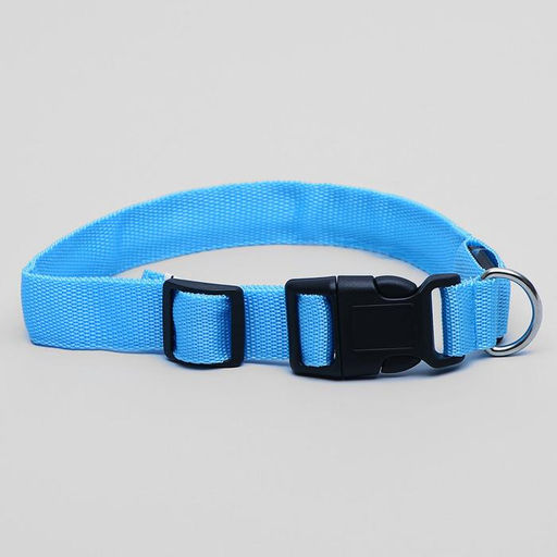 Ошейник с подсветкой Двойная полоса размер L, ОШ 45-52 х 2,5 см 3 режима свечения голубой - Пижон фото 7