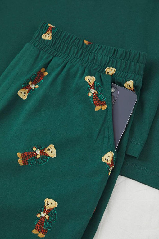 Ye_il Regular Fit Ay_c_k Bask_l_ %100 Pamuk _rme Pijama Tak_m_ TMNAW26PT00007 - Trendyolmilla фото 2