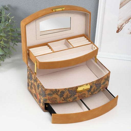 Шкатулка для украшений «Пальмовые листья», искусственная кожа, пробка, 16.5×22.5×13.5 см