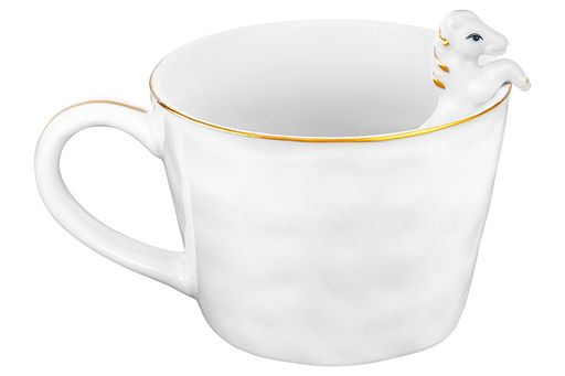 Кружка 300 мл 14,5*10*7,5 см "Лошадка" белая с золотом, фарфор