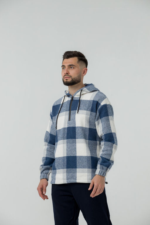 УТЕПЛЕННАЯ Толстовка клетка унисекс, т.синий - Knitka wear фото 4