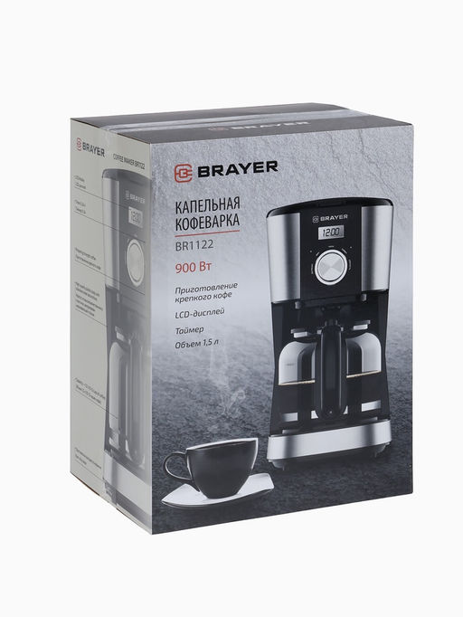 Кофеварка BRAYER 1122BR, 900 Вт, 1.5 л, таймер, капельная, LCD-дисплей