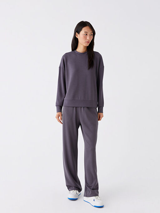 Bisiklet Yaka D?z Uzun Kollu Kad?n Sweatshirt
