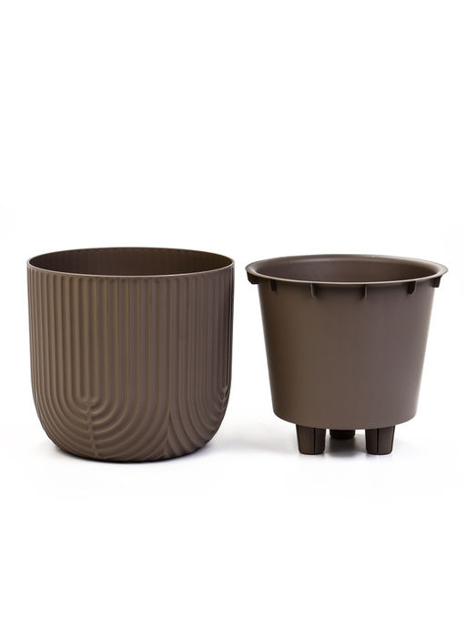 Кашпо для цветов «Рамона», 7.8 л, d=28 см, h=25.5 см, со вставкой, пластиковое, серое