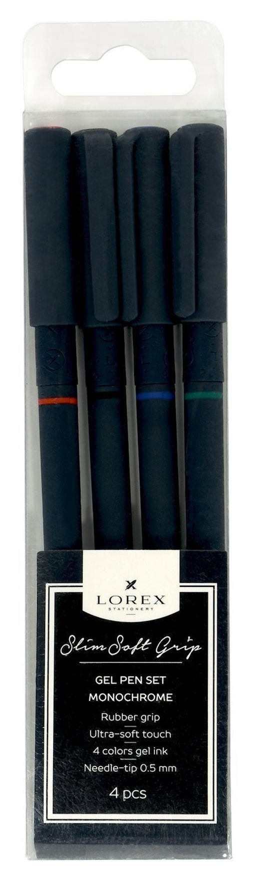 Набор гел.ручек LOREX MONOCHROME SLIM SOFT GRIP 0,5 мм ассорти 4 шт грип