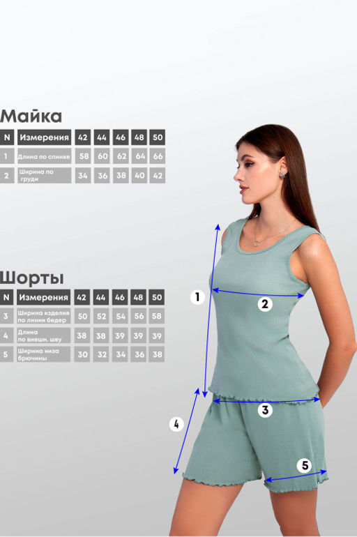 Арт. 9155/3 Пижама с шортами 42-50 (5 шт) Цвет:верх-мята, низ-мята