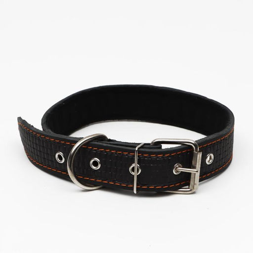 Ошейник кожаный с тиснением на синтепоне, 70,5 х 3.5 см, ОШ 45-60 см, чёрный - Пижон фото 2