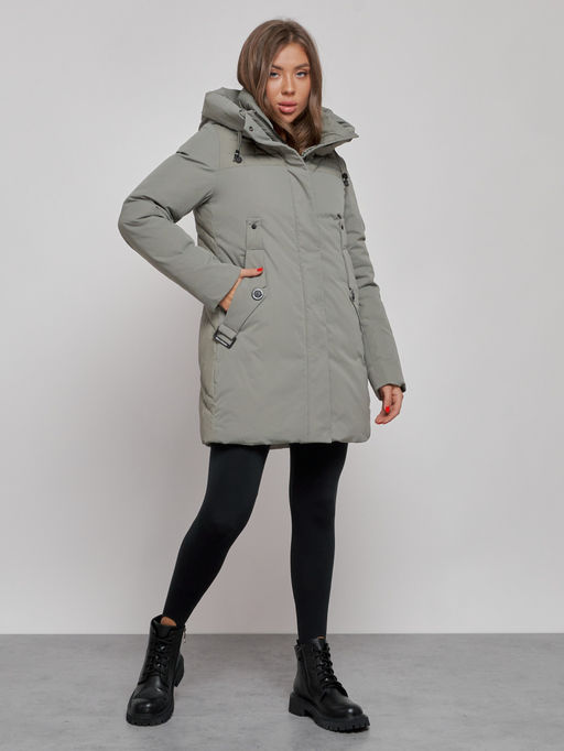 Зимняя женская куртка молодежная с капюшоном цвета хаки 589003Kh - RoccaManer фото 4