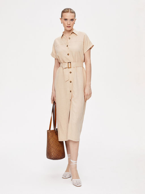 Льняной сарафан с поясом 422.050098/Бежевый - Seven senses фото 2