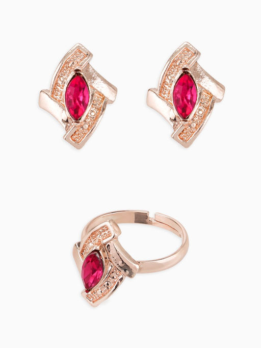 Гарнитур 3 предмета: серьги, кулон, кольцо Эдель ромб совершенство, цвет розовый в золоте, 45 см