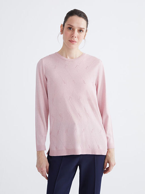 Bisiklet Yaka Kendinden Desenli Kad?n Triko Kazak