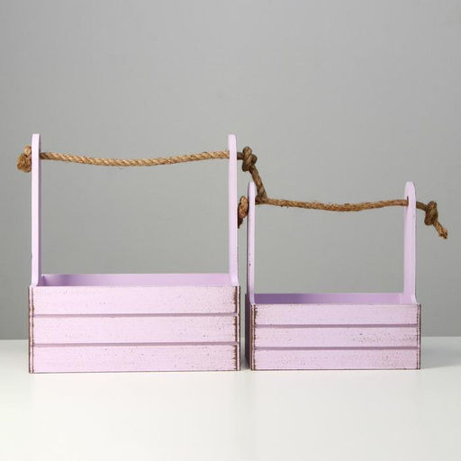 Подарочный ящик «Прованс», деревянный, ручка-канат, сиреневый, набор 2 шт.