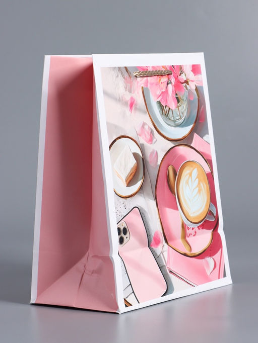 Пакет подарочный ламинированный, «Идеальный завтрак», розовый, 18×22.3×10 см