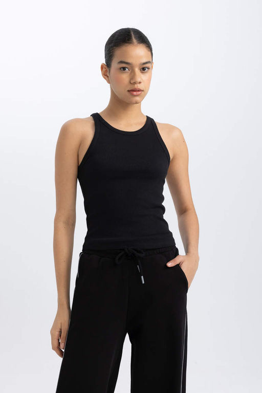 DeFactoFit Slim Fit Спортивная рубашка в рубчик с круглым вырезом  фото 4