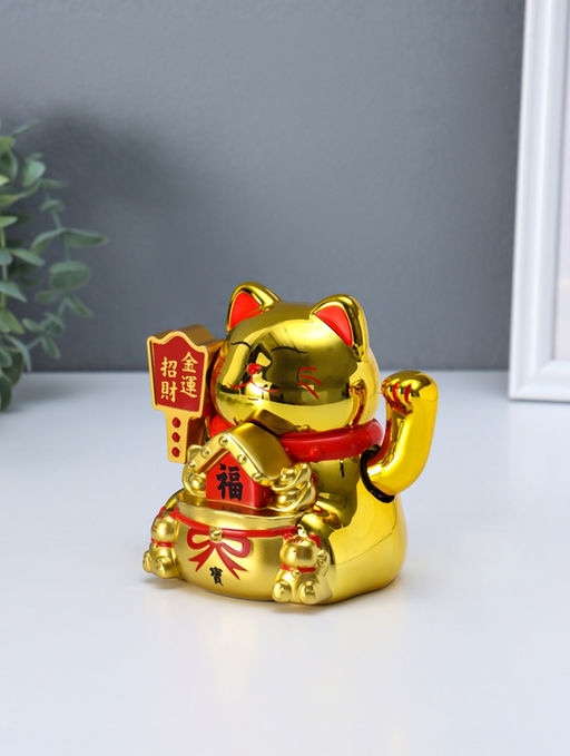 Маятник настольный антистресс от солнечной батареи «Золотой кот Манэки-нэко с домиком», 11.2×14.3×15.3 см