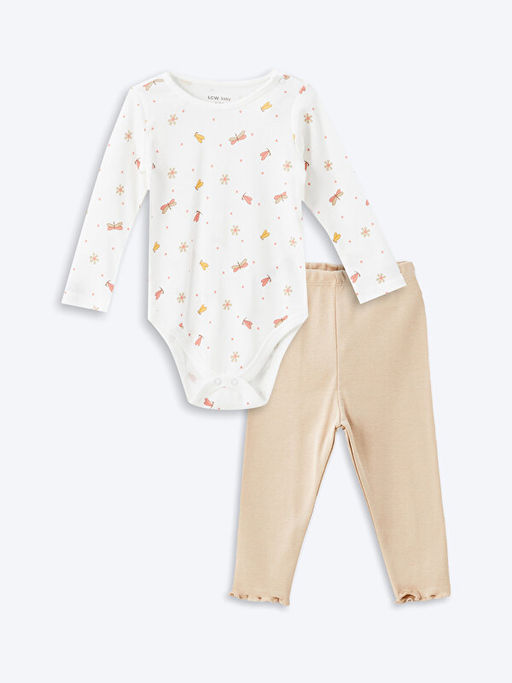 Bisiklet Yaka Uzun Kollu K?z Bebek ??t??tl? Body ve Tayt 2li Tak?m