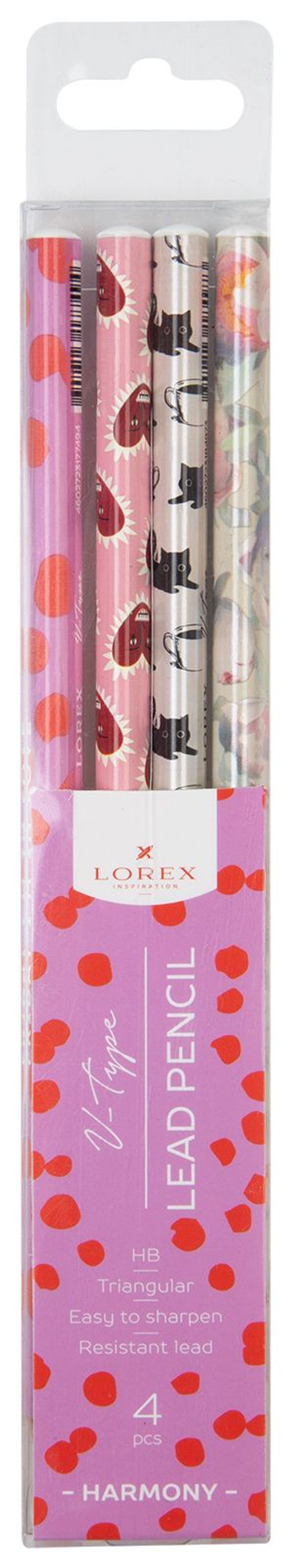 Набор чернографитных карандашей деревянные LOREX V-TYPE HARMONY 4 шт НВ заточенные, трехгр...
