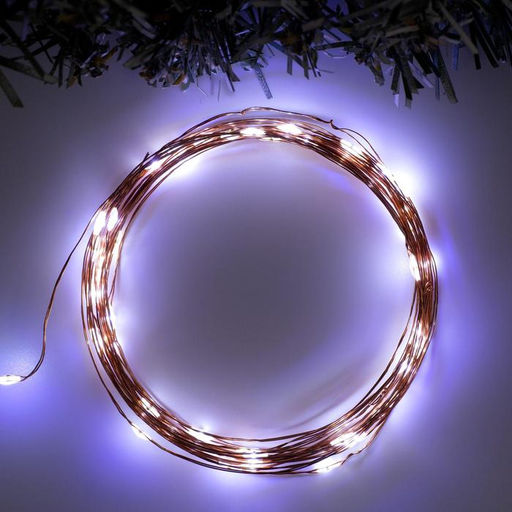 Гирлянда Нить 5 м роса, IP20, медная нить, 50 LED, 2 режима, батарейки AAх3 (нет в комплекте), свечение белое