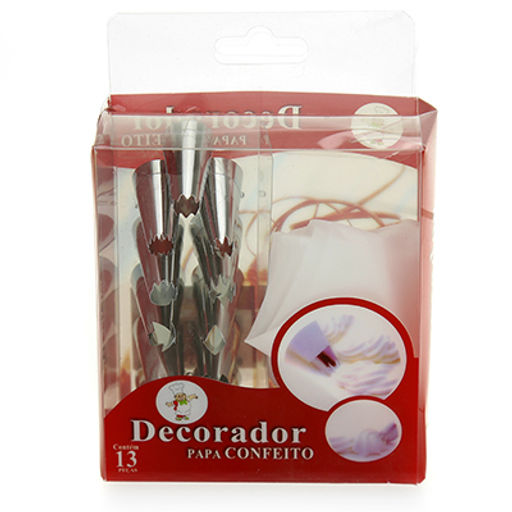 Кондитерский набор 13 предметов Десерт: мешок для крема п/эт, насадка из нержавеющей стали - 12 штук; фиксатор для насадок, в коробке (Китай)