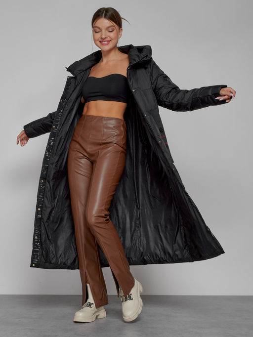 Пальто утепленное с капюшоном зимнее женское черного цвета 52109Ch - Mtforce фото 12