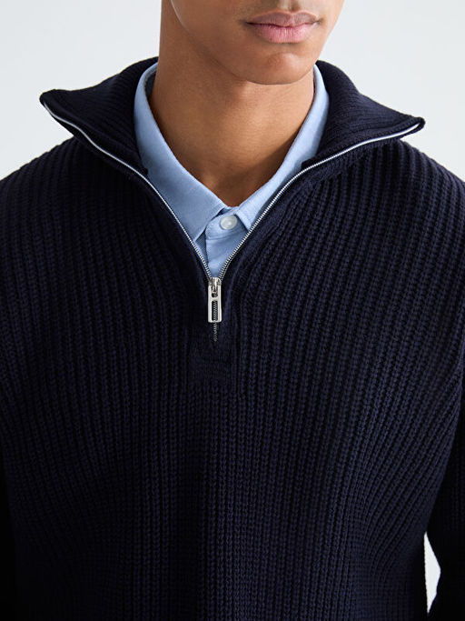 Fermuarl? Dik Yaka Erkek Triko Kazak