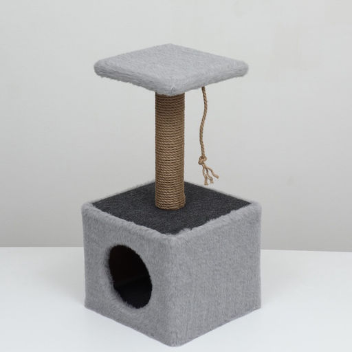 Домик для животных, с когтеточкой и полкой, джут, 32 х 32 х 64 см, серый - Simaland фото 15