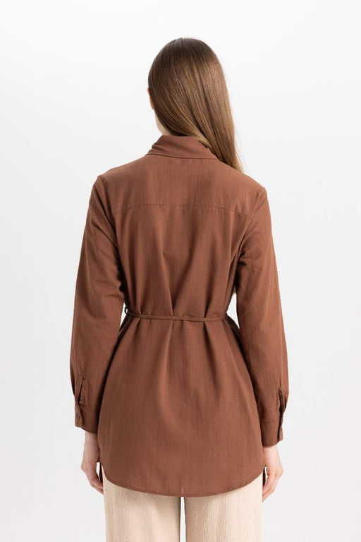 Базовая рубашка-туника из поплина с длинными рукавами стандартного кроя - Defacto фото 6