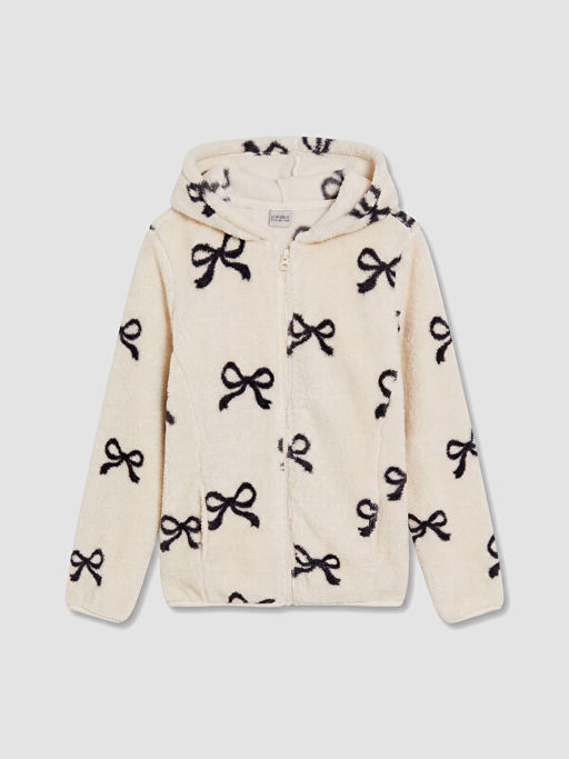 Kap??onlu K?z ?ocuk Pel?? Fermuarl? Sweatshirt