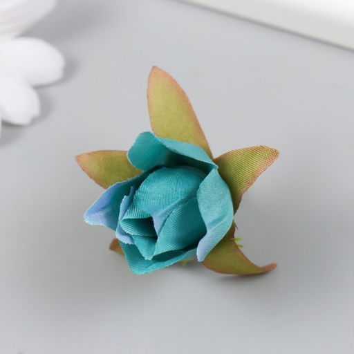 Цена за 10 шт. Бутон на ножке для декорирования Роза Мондиаль, голубая, 1.7?3 см