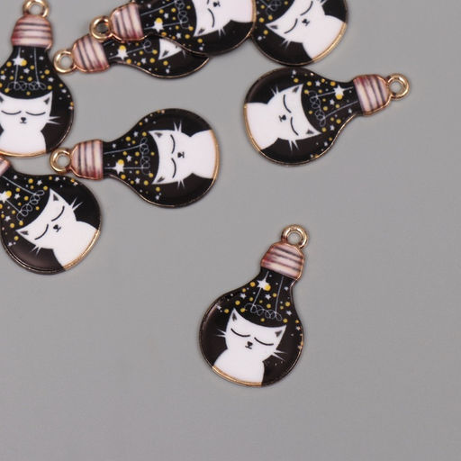 Цена за 8 шт. Декор для творчества металл, эмаль «Белый кот в лампочке», 2.8×1.6 см