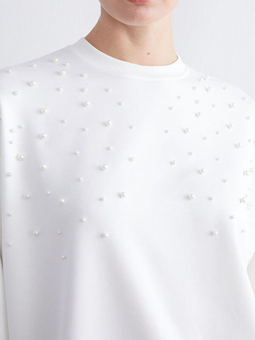 Bisiklet Yaka Boncuk ??lemeli Oversize Bluz