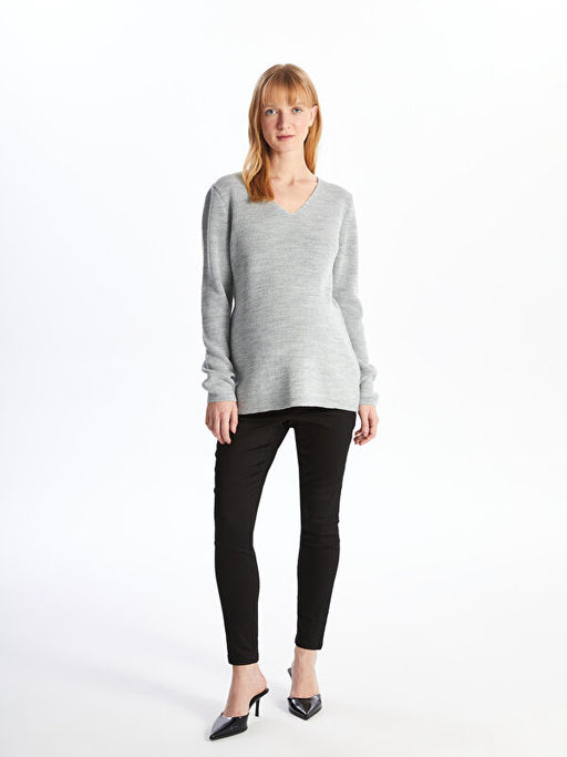 V Yaka Parlak G?r?n?ml? Uzun Kollu Hamile Triko Kazak