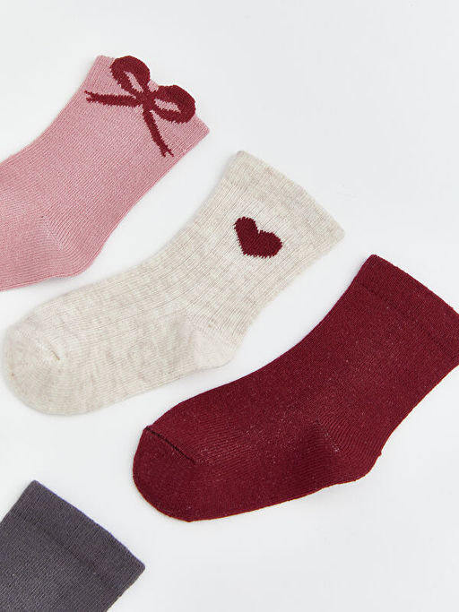 Kalp Desenli K?z Bebek Soket ?orap 5li