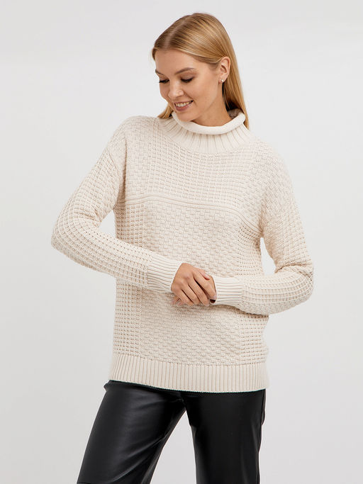 водолазка женская из хлопка с воротником стойкой и с рельефным узором - Glenfield фото 4