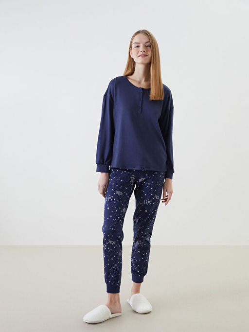 Beli Lastikli Desenli Kad?n Jogger Pijama Alt?