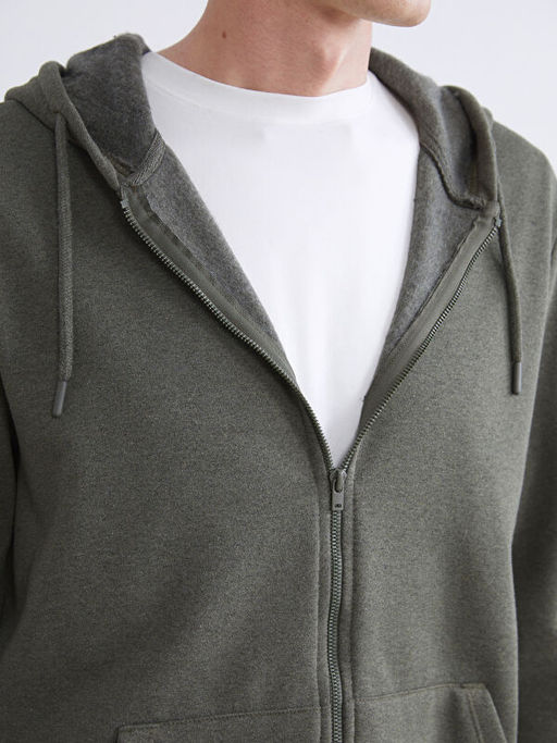 Kap??onlu Uzun Kollu Erkek Fermuarl? Sweatshirt