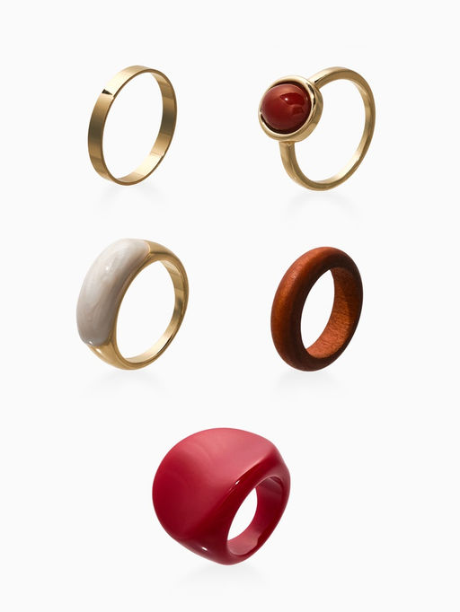 Набор колец 5 шт "Новый стиль" овал с деревом, размер МИКС, цвет красно-белый в золоте