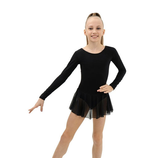 Купальник для хореографии Grace Dance, юбка-сетка, с длинным рукавом, р. 38, цвет чёрный фото 3