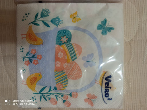 VEIRO салфетки 33см 3-сл. (20шт) с рисунком Пасха Корзина и цыплята + паттерн  фото 3