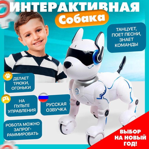 Робот собака Фьючер ZHORYA, на пульте управления, интерактивный: звук, свет, танцующий, музыкальный, на аккумуляторе