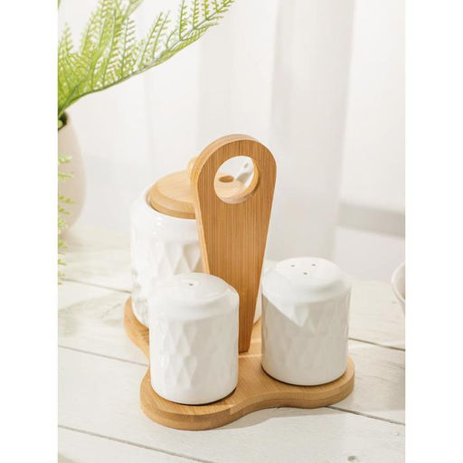 Набор керамический для специй на бамбуковой подставке BellaTenero Герда, 3 предмета: солонка 120 мл, перечница 120 мл, сахарница с ложкой 220 мл, белы...  фото 16