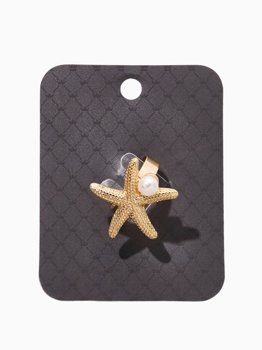 Кольцо "Морская звезда" с бусиной, безразмерное, цвет белый в золоте