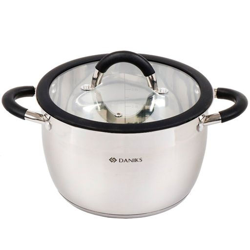 Кастрюля нержавеющая сталь, 5 л, крышка стекло, Daniks, Орландо, GS-01435-22CA, индукция (397624)  фото 2