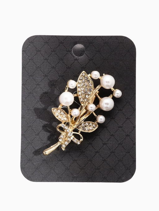 Брошь Ветка жемчужных ягод, цвет белый в золоте