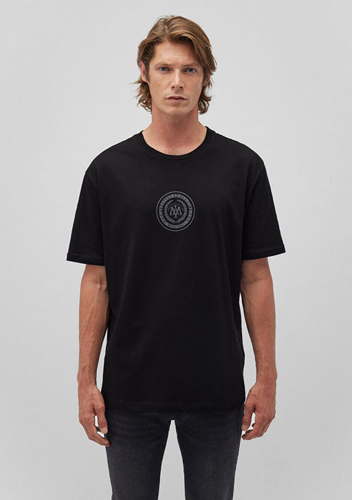 Muhur Logo Bask?l? Siyah Tisort - Mavi фото 2